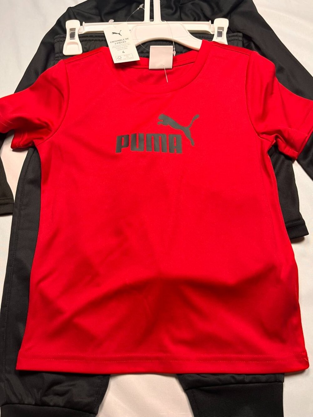 Puma Kids 3 Piece Jogger Set Size 4 Black Red Hoodie T-Shirt Pants Athletic NWT - Picture 7 of 9